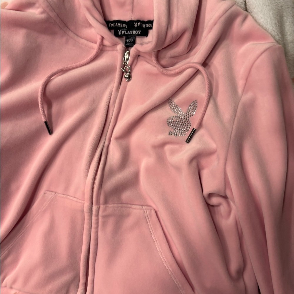 PLAYBOY Pink Velour Zip-Up Hoodie